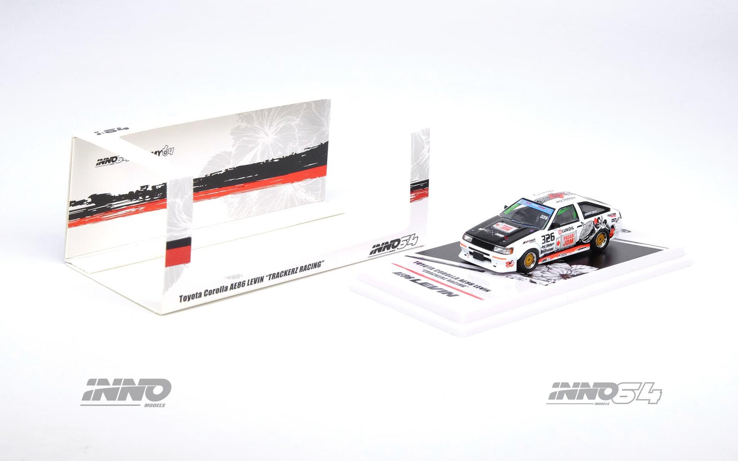 Inno64 1:64 Toyota Corolla AE86 Levin “Trackerz Racing” - White