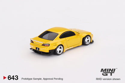 MiniGT 1:64 Nissan Silvia (S15) Rocket Bunny – Bronze Yellow – MiJo Exclusive #643