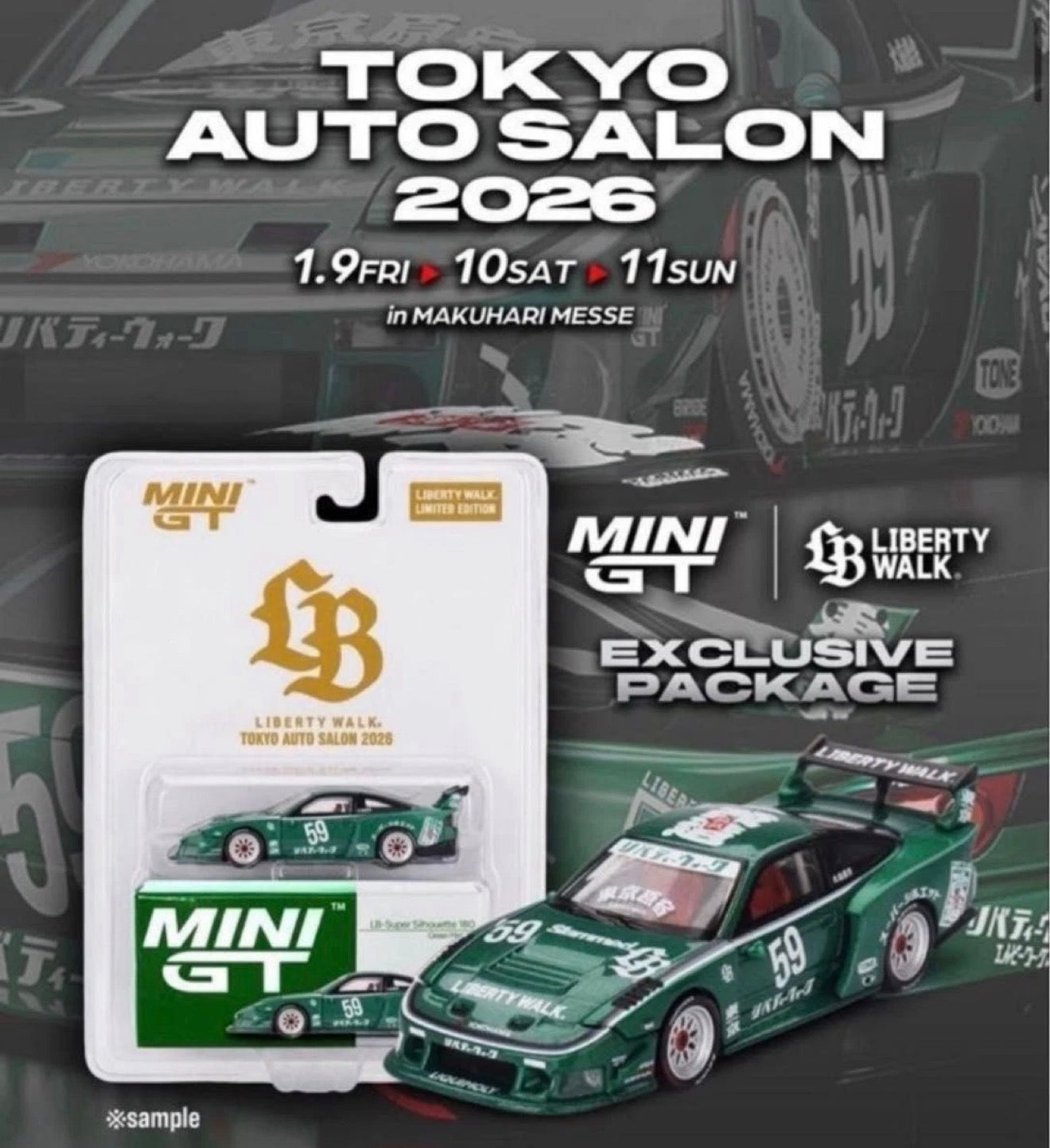 MiniGT 1:64 LBWK Liberty Walk Bundle - 3 Car Box Set & 180SX Green - 2026 Tokyo Auto Salon Japan