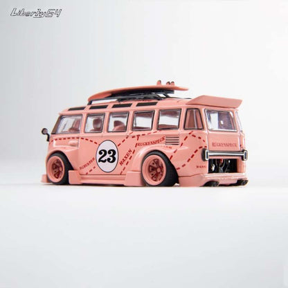 LF Model 1:64 VW Volkswagen T1 Bus With Surfboards - Pink Pig