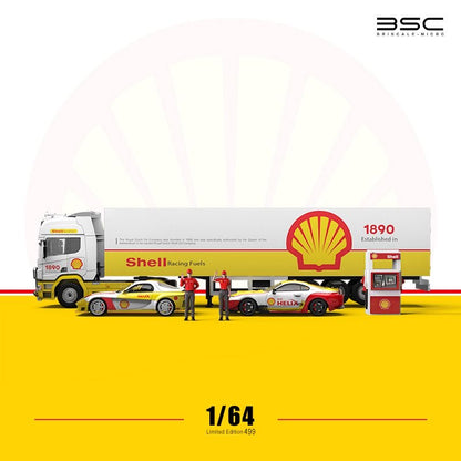 BSC 1:64 Shell Livery Scania Transport Truck With Supra, RX-7 & Figures - Complete Set