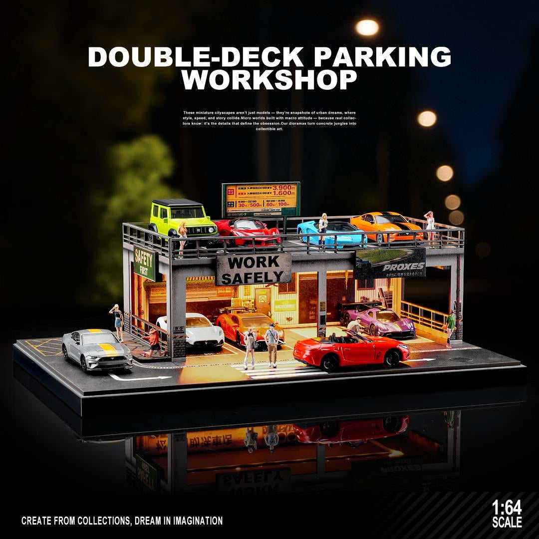 Shou Cang Jia 1:64 Safe Work Double Deck Parking Work Shop