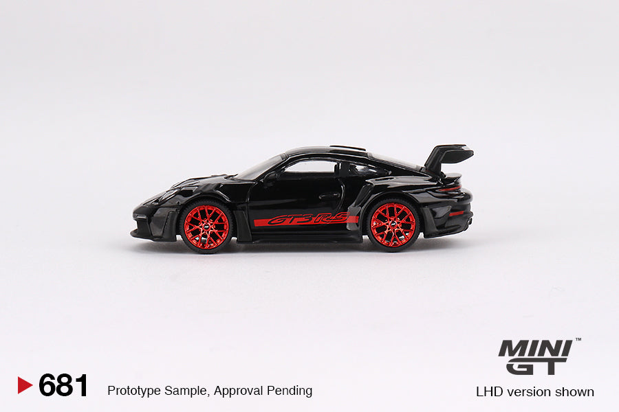 MiniGT 1:64 Porsche 911 (992) GT3 RS – Black with Pyro Red – MiJo Exclusive #681