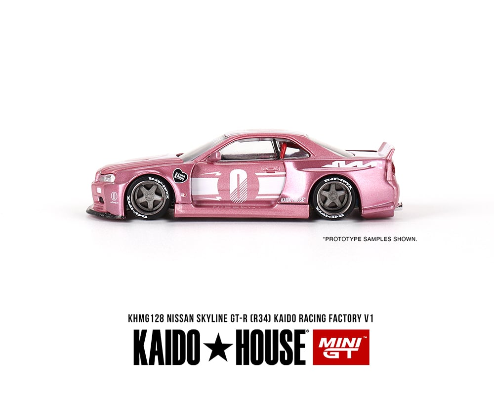 MiniGT X Kaido House 1:64 Nissan Skyline GT-R (R34) Kaido Racing Factory V1 – Pink