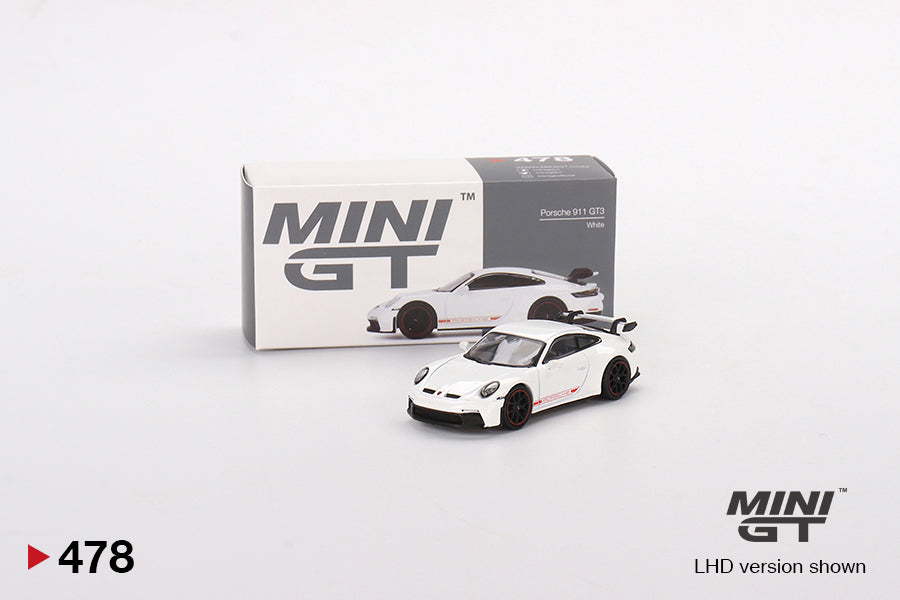 MiniGT 1:64 Porsche 911 (992) GT3 White – MiJo Exclusive #478