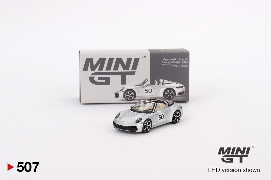 MiniGT 1:64 Porsche 911 Targa 4S Heritage Design Edition (GT Silver Metallic) – MiJo Exclusive #507