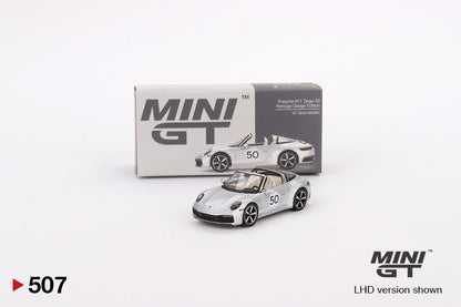 MiniGT 1:64 Porsche 911 Targa 4S Heritage Design Edition (GT Silver Metallic) – MiJo Exclusive #507