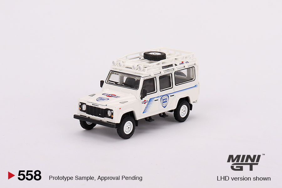 MiniGT 1:64 Land Rover Defender 110 1991 Safari Rally Martini Racing Support Vehicle – MiJo Exclusive #558