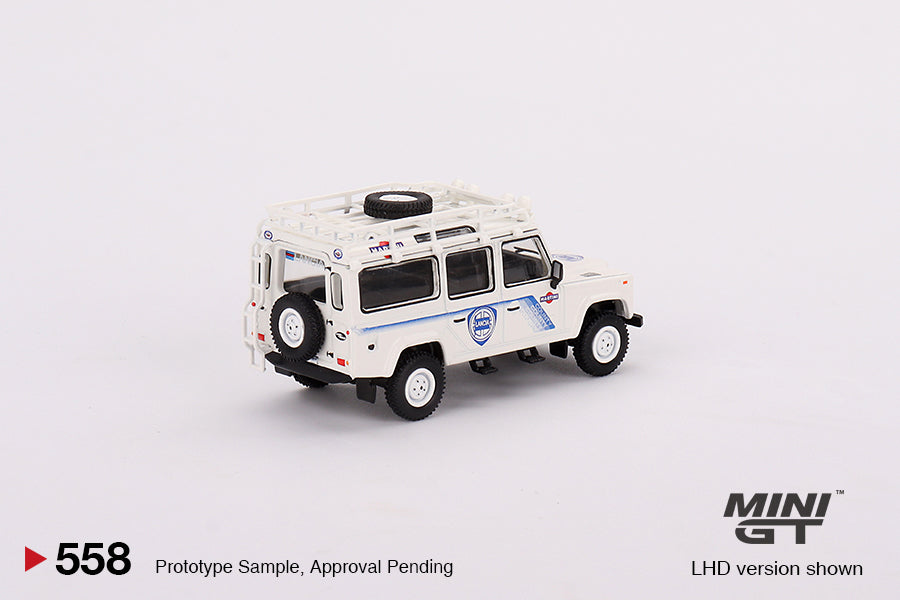 MiniGT 1:64 Land Rover Defender 110 1991 Safari Rally Martini Racing Support Vehicle – MiJo Exclusive #558