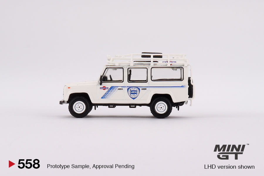 MiniGT 1:64 Land Rover Defender 110 1991 Safari Rally Martini Racing Support Vehicle – MiJo Exclusive #558