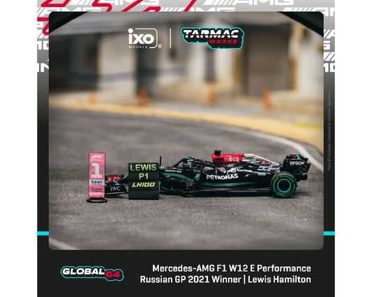 Tarmac Works X iXO Models 1:64 Mercedes-AMG F1 W12  E Performance Russian Grand Prix 2021 #44 Winner - 100th Win - Lewis Hamilton - GLOBAL64