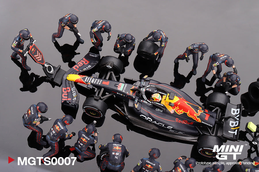 MiniGT 1:64 Oracle Red Bull Racing RB18 #1 Max Verstappen 2022 Abu Dhabi GP Pit Crew Set