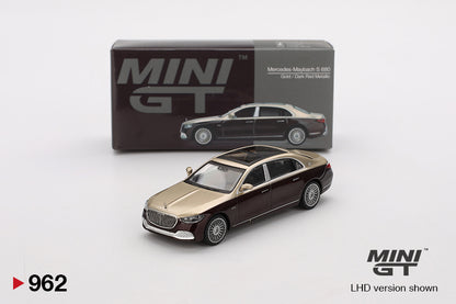 MiniGT 1:64 Mercedes Maybach S680 – Gold / Dark Red Metallic #962