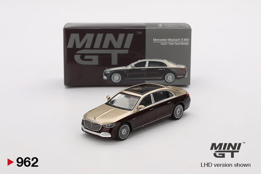 MiniGT 1:64 Mercedes Maybach S680 – Gold / Dark Red Metallic #962