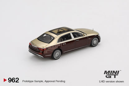 MiniGT 1:64 Mercedes Maybach S680 – Gold / Dark Red Metallic #962