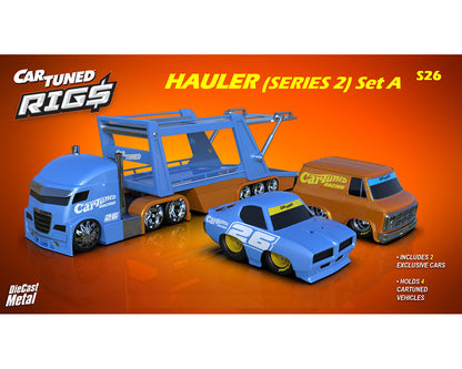 CarTuned 1:64 Hauler Series 2 Open Car Transporter With 2 Vehicles – Racing Set