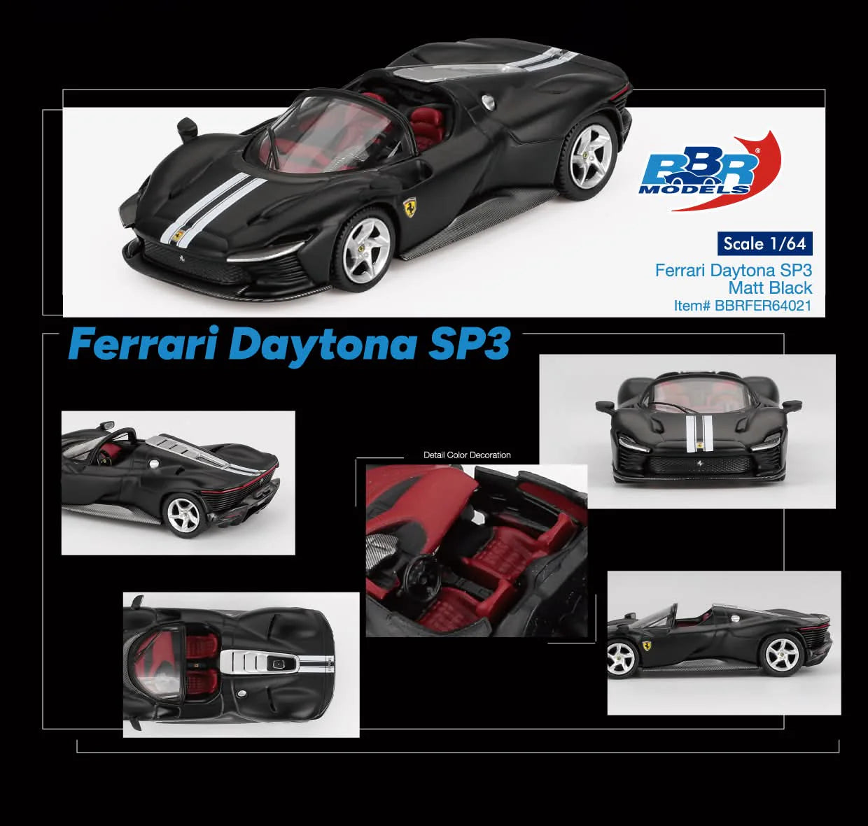 BBR Models 1:84 Ferrari Daytona SP3 - Matte Black