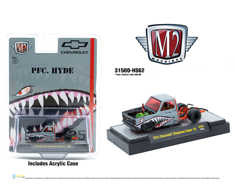 M2 Machines 1:64 1973 Chevrolet Cheyenne Super 10 “PFC. HYDE” Shark Face – Hobby Exclusive