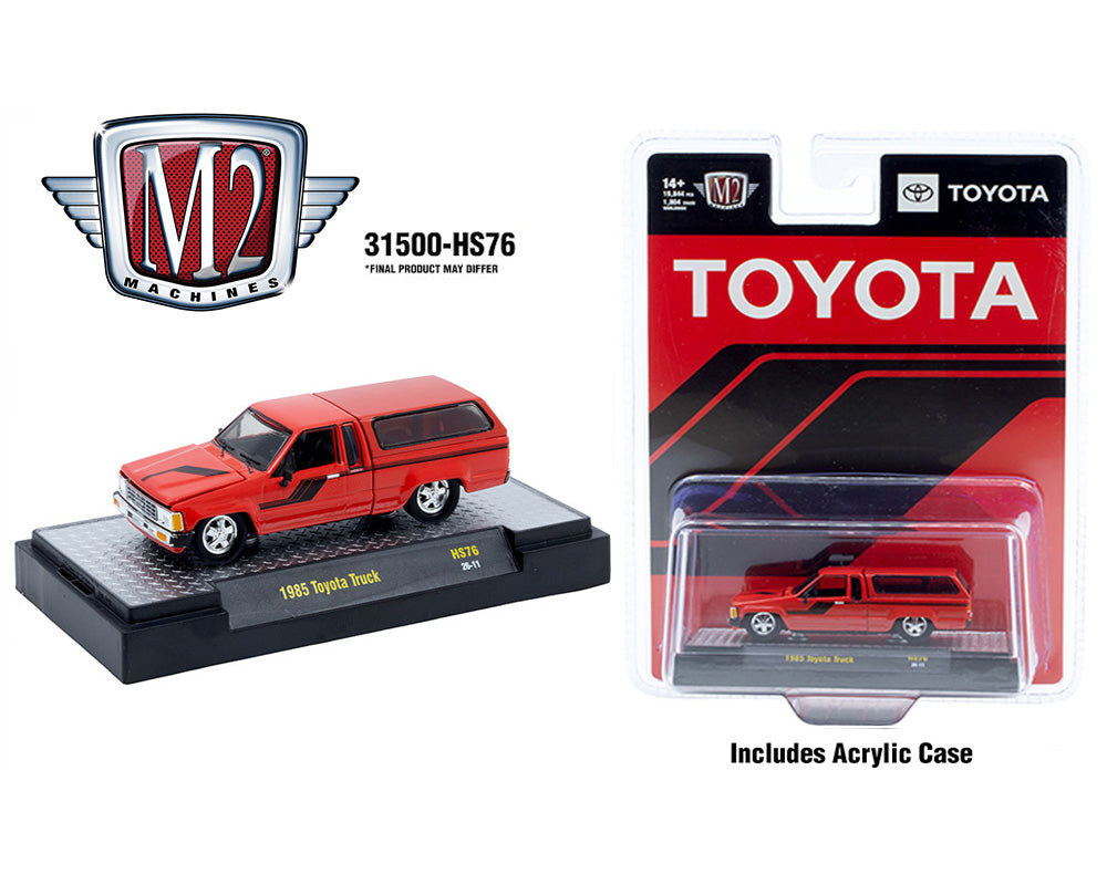 M2 Machines 1:64 1985 Toyota Truck with Camper Shell – Red