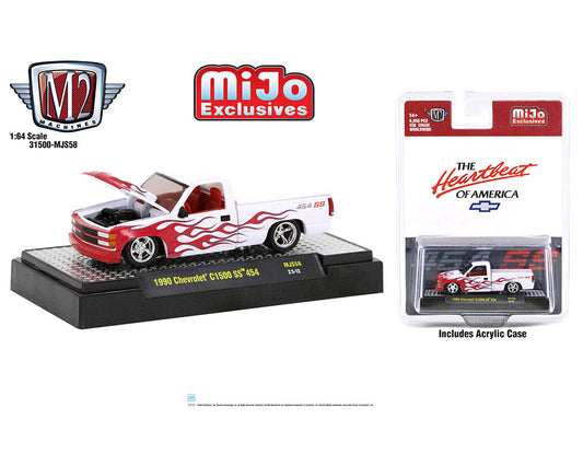 M2 Machines 1:64 1990 Chevrolet C1500 SS454 White w/Red Flames – MiJo Exclusive