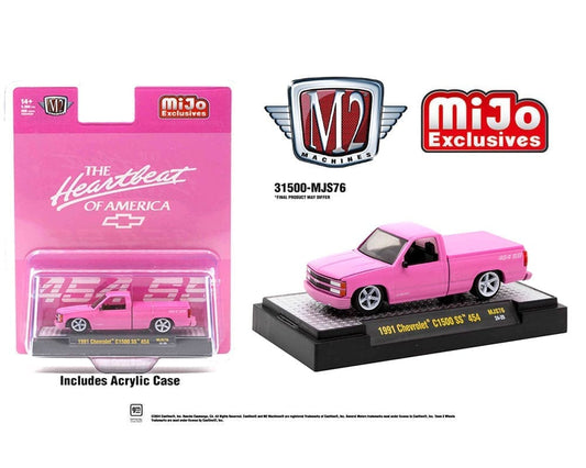 M2 Machines 1:64 1991 Chevrolet C1500 SS 454 Pickup Truck Limited Edition – Semi Gloss Pink – MiJo Exclusive