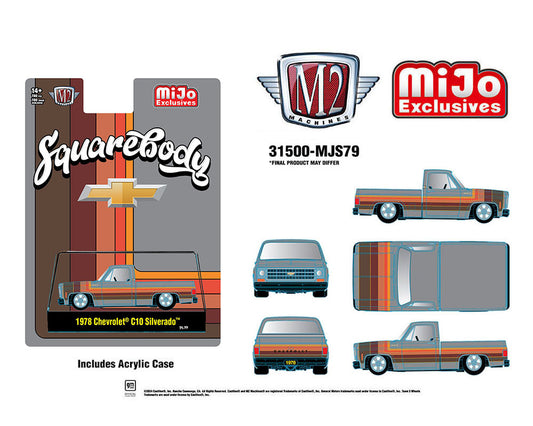 M2 Machines 1:64 1978 Chevrolet C10 Silverado Squarebody Pickup Truck – Cool Grey – MiJo Exclusive Limited Edition