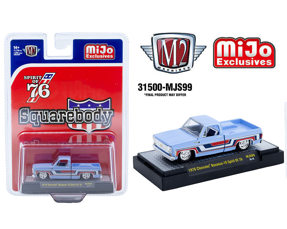 M2 Machines 1:64 1976 Chevrolet Silverado Bonanza - 10 SPIRIT OF 76 USA Special Edition – Blue