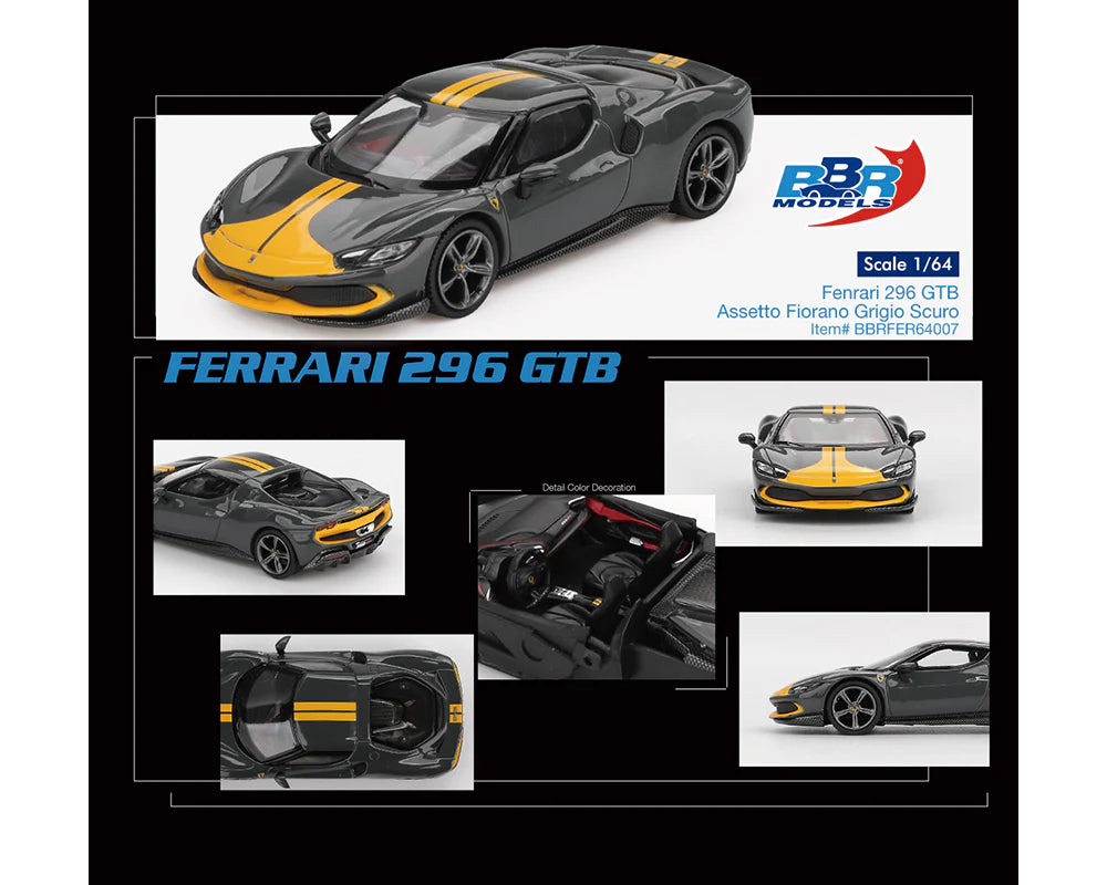 BBR Models 1:64 Ferrari 296 GTB Assetto Fiorano - Grigio Scuro