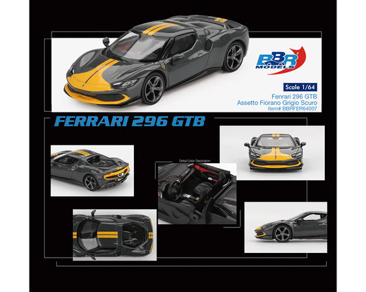 BBR Models 1:64 Ferrari 296 GTB Assetto Fiorano - Grigio Scuro