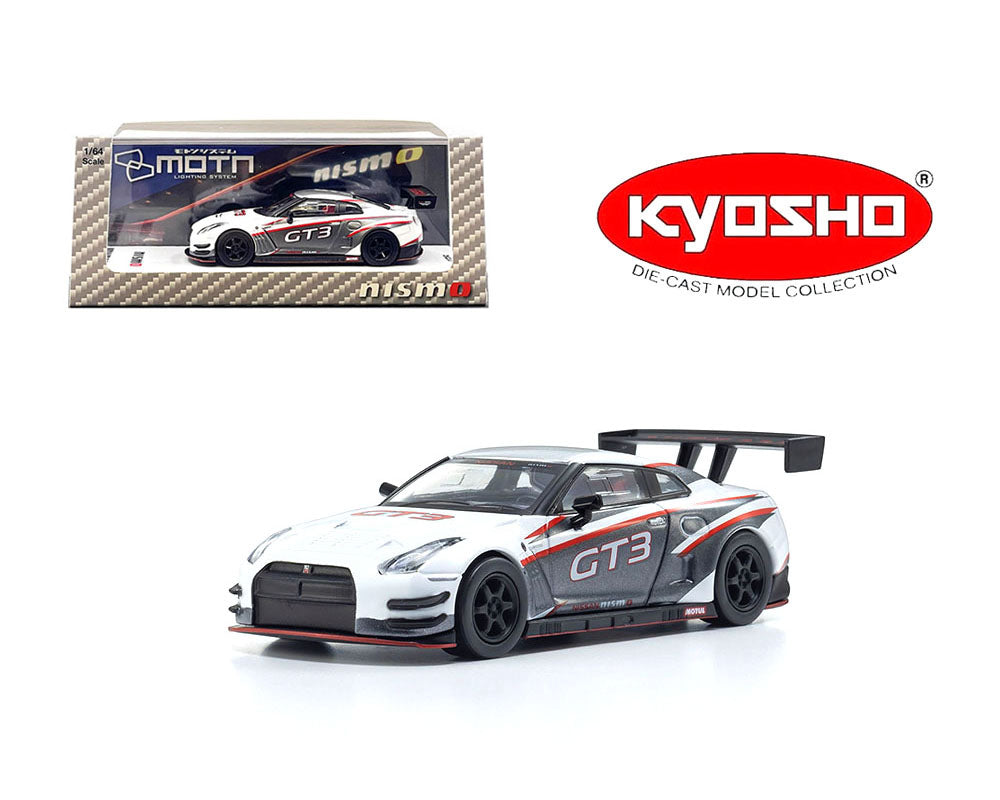 Kyosho 1:64 Nissan GT-R Nismo GT-3 Presentation with MOTN LED Base Compatible – White