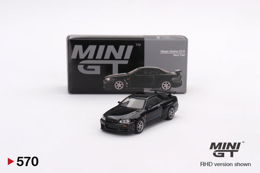 MiniGT 1:64 Nissan Skyline GT-R (R34) V-Spec – Black Pearl – MiJo Exclusive #570