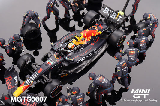 MiniGT 1:64 Oracle Red Bull Racing RB18 #1 Max Verstappen 2022 Abu Dhabi GP Pit Crew Set