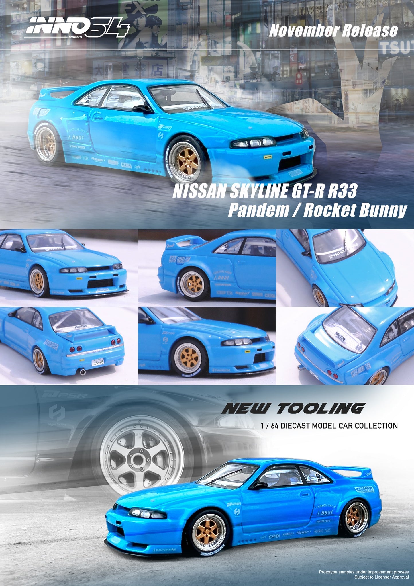 Inno64 1:64 Nissan Skyline GT-R R33 Pandem Rocket Bunny - Blue