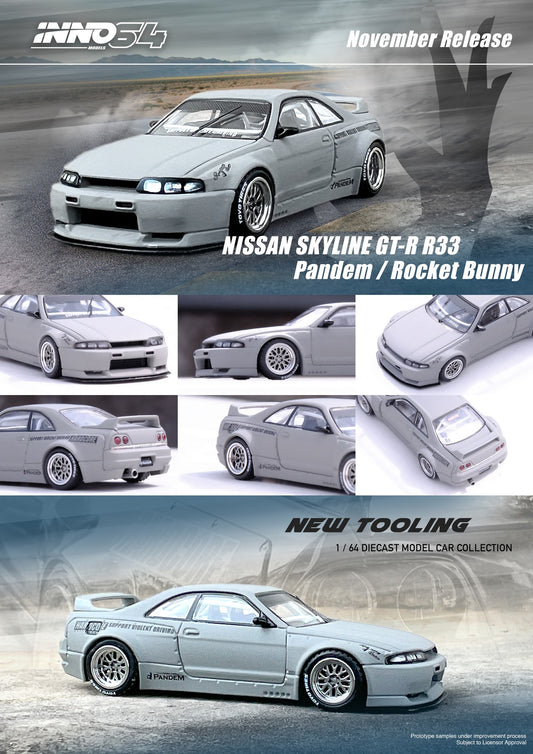 Inno64 1:64 Nissan Skyline GT-R R33 Pandem Rocket Bunny - Cement Grey Matte