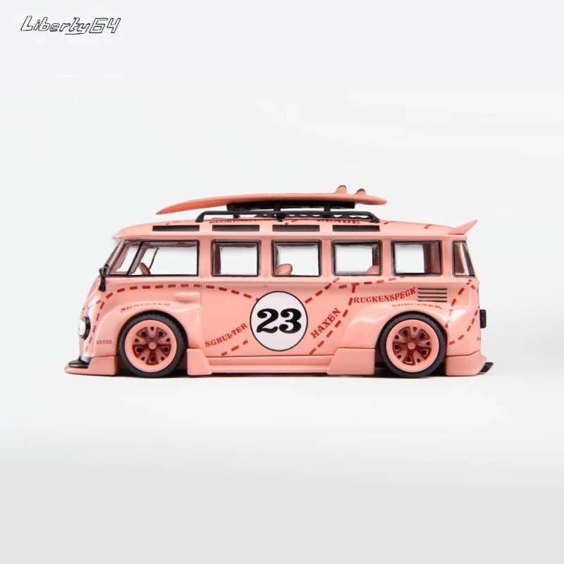 LF Model 1:64 VW Volkswagen T1 Bus With Surfboards - Pink Pig