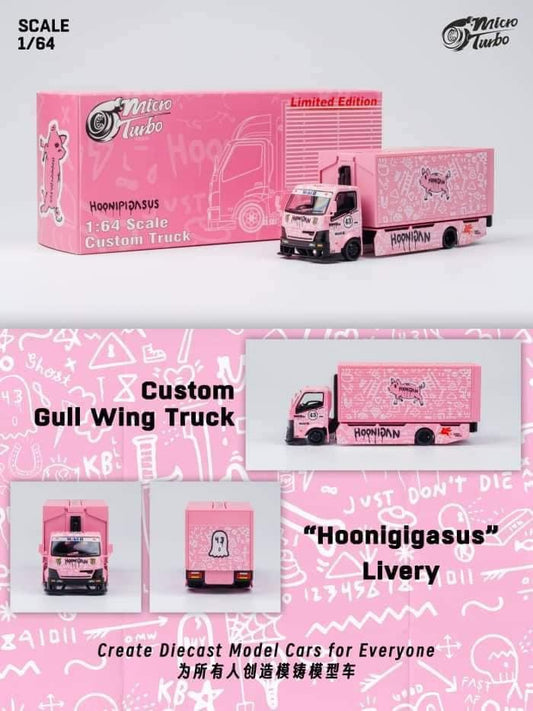 Micro Turbo 1:64 Custom Hoonipigasus Pink Pig Tow Truck Cab Hauler