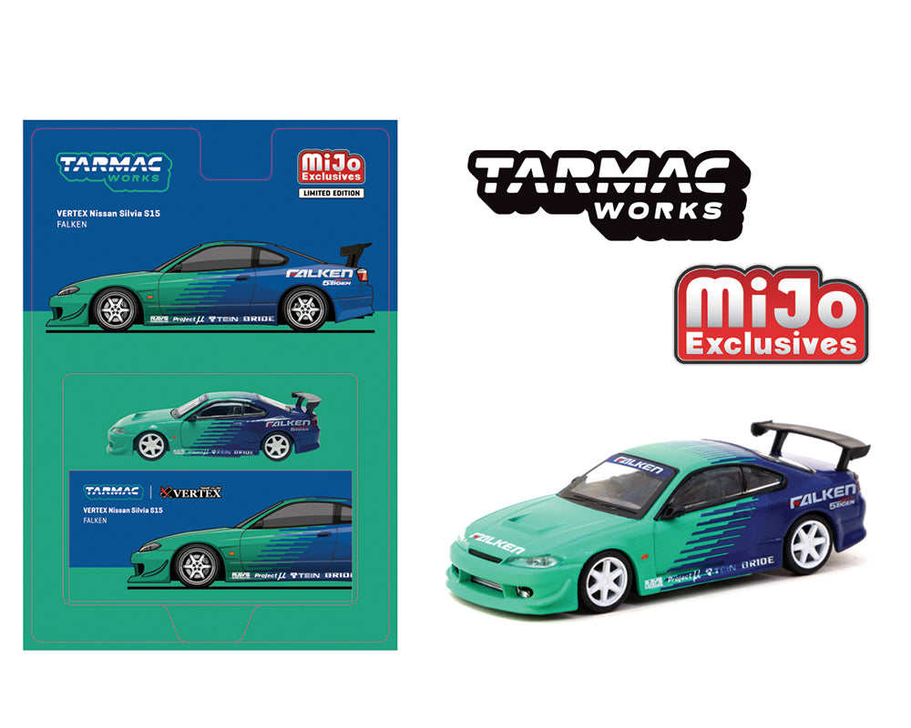 Tarmac Works 1:64 VERTEX Nissan Silvia S15 Falken Livery – Blue – Global64 – MiJo Exclusive