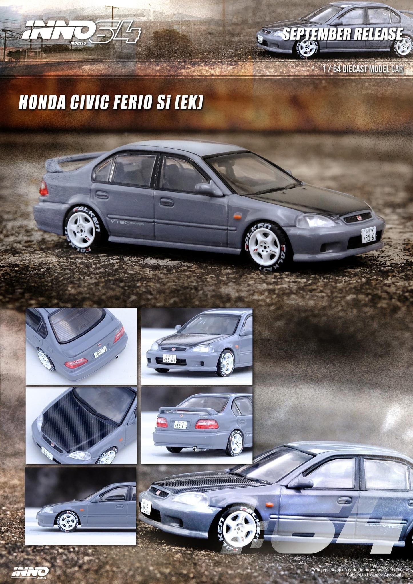 Inno64 1:64 Honda Civic Ferio (EK) Sedan - Cement Grey