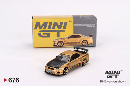 MiniGT 1:64 Nissan Skyline GT-R R34 Top Secret – Gold – Japan Exclusive #676