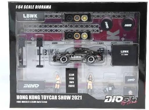 Inno64 1:64 DIO64 - LBWK Auto Salon Diorama Hong Kong Toycar Show 2021 Exclusive - Porsche 997 Black Chrome