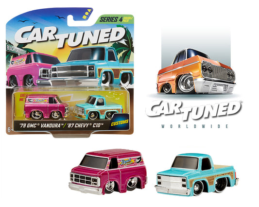 Car Tuned 1:64 2-Pack Beach Cruisers 1979 GMC Vandura & 1987 Chevrolet C10 Pickup - Series 4