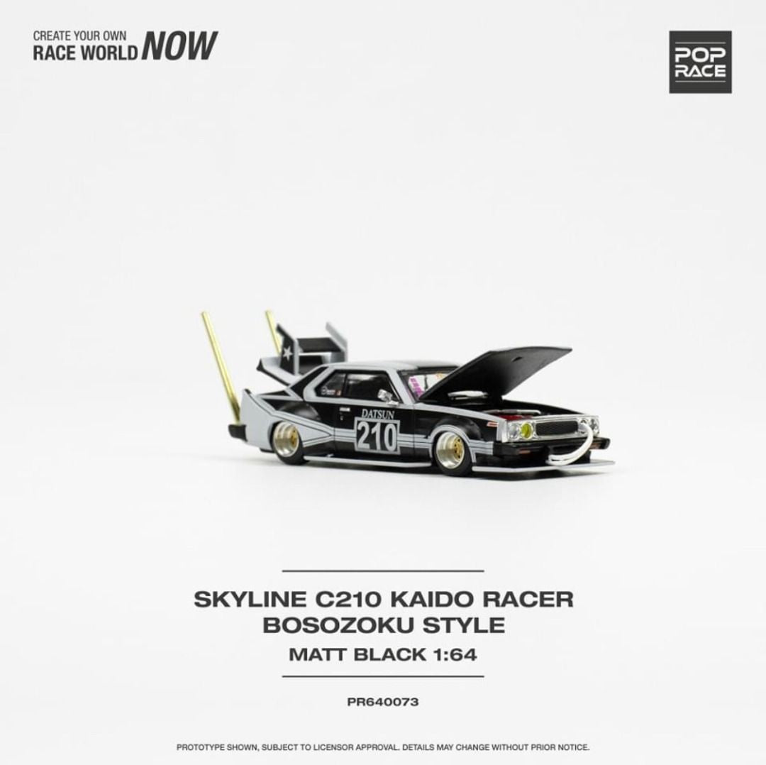 Pop Race 1:64 Skyline C210 Kaido Racer Bosozuku - Matte Black