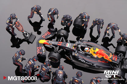 MiniGT 1:64 Oracle Red Bull Racing RB18 #11 Sergio Pérez 2022 Abu Dhabi GP Pit Crew Set