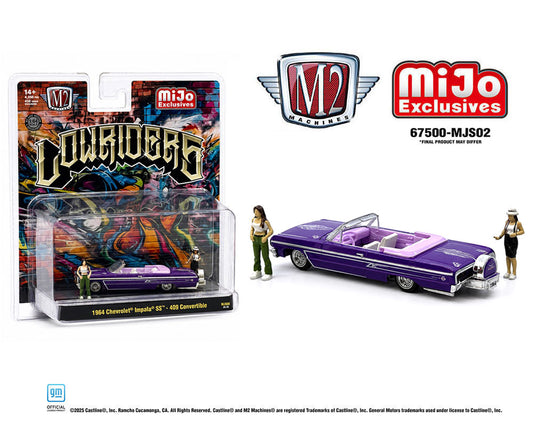 M2 1:64 1964 Chevrolet Impala SS Convertible Lowrider W/2 Figures – Metallic Purple