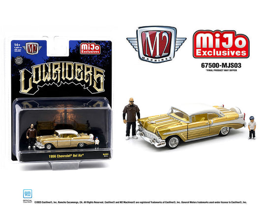 M2 1:64 1956 Chevrolet Bel Air Lowrider W/2 Figures – Beige Gold