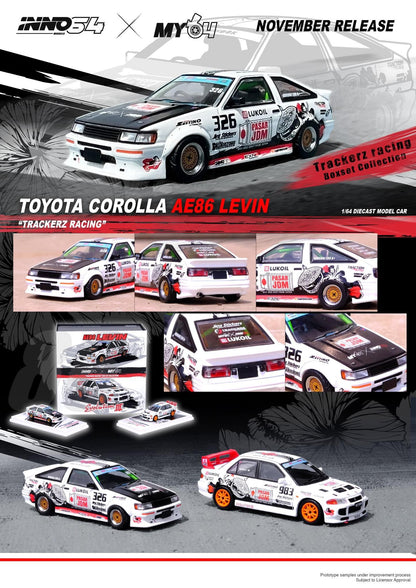 Inno64 1:64 Toyota Corolla AE86 Levin “Trackerz Racing” - White