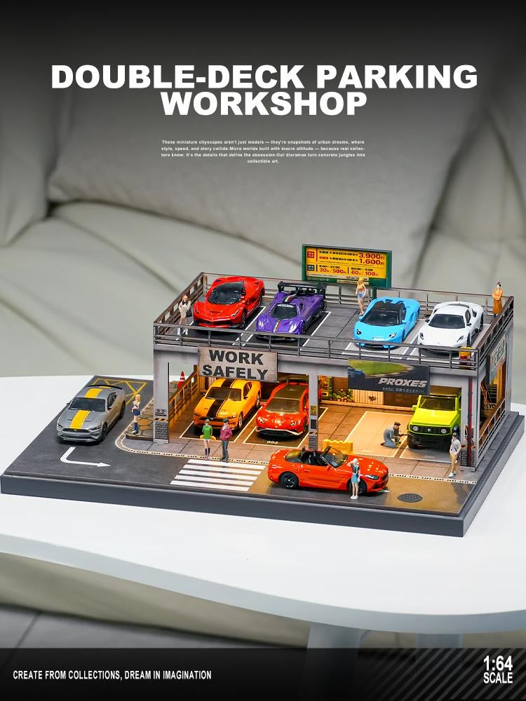 Shou Cang Jia 1:64 Safe Work Double Deck Parking Work Shop