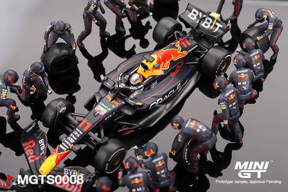 MiniGT 1:64 Oracle Red Bull Racing RB18 #11 Sergio Pérez 2022 Abu Dhabi GP Pit Crew Set