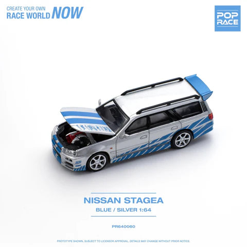 Pop Race 1:64 Nissan Stagea GT-R - Silver/Blue