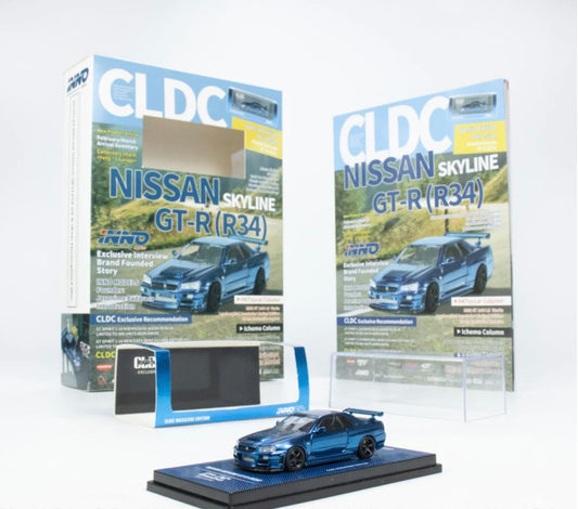 Inno64 X CLDC 1:64 Nissan GT-R R34 Blue Carbon Chrome - English Book Version